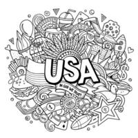 Etats-Unis main tiré dessin animé griffonnage illustration. vecteur