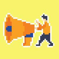 pixel art illustration de une homme en portant une mégaphone vecteur
