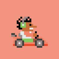 pixel art de une homme conduite une kart vecteur