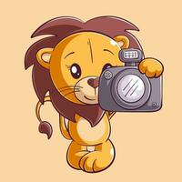 mignonne Lion permanent seul et porter caméra vecteur