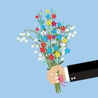 dessin animé homme d'affaire main en portant bouquet fleurs vecteur
