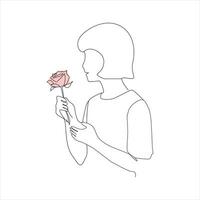 Rose fleur continu ligne dessin de une main holding. magnifique Rose fleur Facile ligne art avec actif caresser vecteur