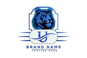 u tigre logo bleu conception. vecteur logo conception pour entreprise.