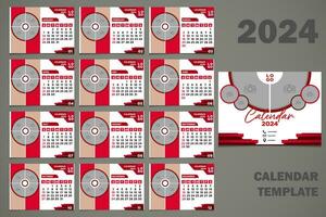 vecteur bureau calendrier 2024 abstrait rouge Couleur modèle