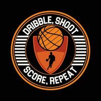 dribble, tirer, score, répéter, basketball t-shirts conception. vecteur