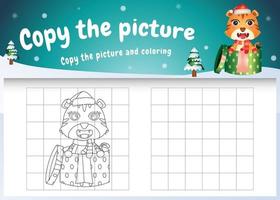 copiez le jeu d'images pour enfants et la page à colorier avec un tigre mignon utilisant un costume de noël vecteur