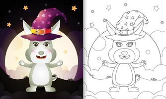 livre de coloriage avec un lapin de sorcière halloween de dessin animé mignon devant la lune vecteur