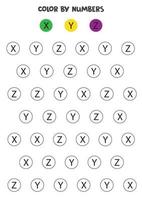 colorier les lettres de l'alphabet selon l'exemple. jeu de maths pour les enfants. vecteur