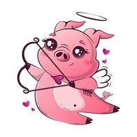 kawaii porc Cupidon pousse avec une arc. mignonne animaux pour la Saint-Valentin journée. vecteur