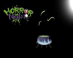 logo de mot de nuit d'horreur avec pot de potion vecteur