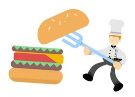 chef cuisine et manger Burger vite nourriture dessin animé griffonnage plat conception style vecteur illustration