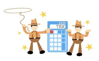 cow-boy Amérique et calculatrice la finance argent impôt dessin animé griffonnage plat conception style vecteur illustration