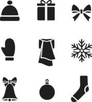 Noël conception éléments icône. tinter cloche avec arc, balle, cadeau boîte, flocon de neige, casquette, chaussette, mitaine, foulard. vacances accessoires ensemble. content Nouveau année vecteur illustration.