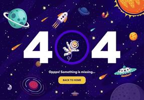 404 page avec dessin animé galaxie espace OVNI, astronaute vecteur