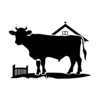 ferme animaux dans silhouette, les terres agricoles silhouette paysage vecteur illustration.