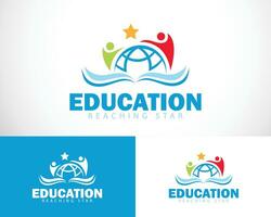 éducation logo Créatif atteindre étoile gens intelligent monde globe symbole et livre vecteur