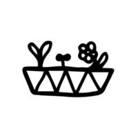 petite plante en faïence, vecteur de dessin animé et illustration, noir et blanc, dessiné à la main, style croquis, isolé sur fond blanc.