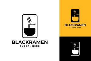 noir délicieux chaud bol ramen logo conception vecteur