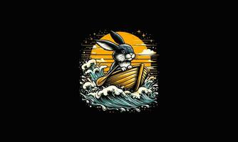 lapin équitation bateau sur mer vecteur illustration ouvrages d'art conception