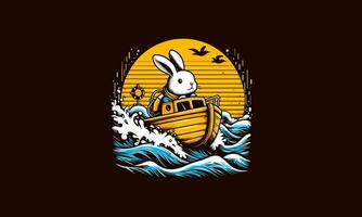 lapin équitation bateau sur mer vecteur illustration ouvrages d'art conception