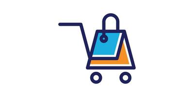 en ligne magasin logo conception avec achats sac et chariot éléments, minimaliste lignes. vecteur