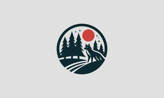 Loup sur Montagne vecteur logo plat conception