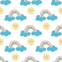 bébé arc en ciel des nuages et Soleil kawaii sans couture modèle vecteur