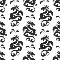modèle sans couture, silhouettes de dragons chinois noirs sur fond blanc. fond, textile, vecteur