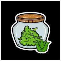 aloès Vera saveur avec dessin animé mascotte de cannabis bourgeon sur pot. pour autocollant et étiqueter. vecteur
