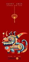 chinois Nouveau année 2024, année de le dragon. chinois zodiaque dragon dans plat moderne style , isolé Contexte vecteur, traduire content Nouveau année vecteur