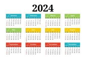 calendrier pour 2024 isolé sur une blanc Contexte. dimanche à lundi, affaires modèle. vecteur illustration