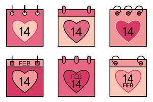 rose la Saint-Valentin journée calendrier icône collection, avec cœur symbole. plat conception isolé sur blanc Contexte. vecteur illustration