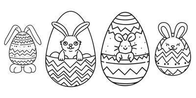 Pâques pays des merveilles, lapin et Oeuf ligne art vecteur illustration