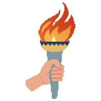 pixel art main en portant une torche. sport symbole, plat vecteur illustration conception.