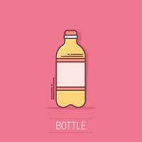 icône de bouteille d'eau dans le style comique. pictogramme d'illustration de dessin animé de vecteur de bouteille de soda en plastique. effet d'éclaboussure de concept d'entreprise d'eau liquide.