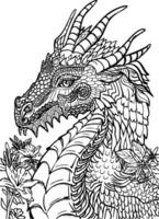 le dragon vecteur main dessin coloration page ,noir et blanc ,sur isolé blanc Contexte