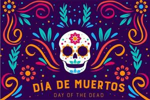 dia de muertos dessiné à la main. jour des morts illustration design plat avec crâne et ornement floral vecteur