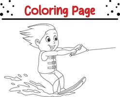 coloration page garçon en jouant l'eau ski vecteur