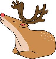 mignonne renne dessin animé allonger bas, célébrer Noël et Nouveau an. orné avec renne décorations, le renne est ayant amusement pendant le de fête Noël saison. vecteur