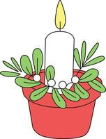 chandelier avec griffonnage doubler. le bougies éclairer Noël journée. mignonne dessiné à la main lignes, simple. bougie décoré avec arcs et houx à améliorer le Noël esprit vecteur