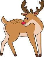mignonne renne dessin animé debout, célébrer Noël et Nouveau an. orné avec renne décorations, le renne est ayant amusement pendant le de fête Noël saison. vecteur