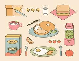 ensemble de menus de petit-déjeuner frais. illustration vectorielle de style design plat. vecteur