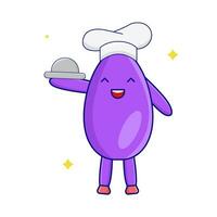 aubergine chef avec mobile nourriture couverture illustration vecteur