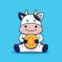 mignonne vache en portant pièce de monnaie vecteur dessin animé illustration