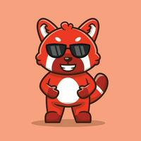 mignonne rouge Panda portant des lunettes de soleil vecteur dessin animé illustration