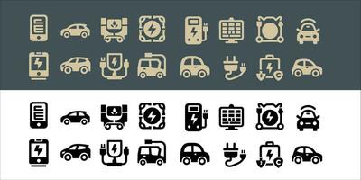 vecteur électrique véhicule. voiture icône ensemble avec chargeur station et batterie