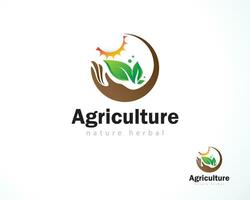 agriculture logo Créatif ferme la nature à base de plantes se soucier laisser Soleil conception concept croissance vecteur