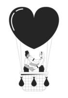 copines flottant sur chaud air ballon noir et blanc 2d ligne dessin animé personnages. aimant lesbienne couple isolé vecteur contour personnes. romantique Date montgolfière monochromatique plat place illustration