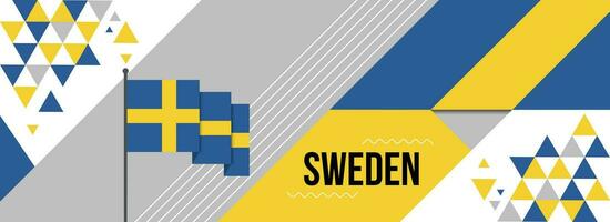 Suède nationale ou indépendance journée bannière conception pour pays fête. drapeau de suédois avec moderne rétro conception et abstrait géométrique Icônes. vecteur illustration