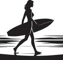 minimal aux femmes surfant vecteur silhouette, noir Couleur silhouette, blanc retour sol 3